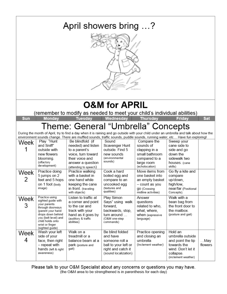 April O&M Activity Calendar