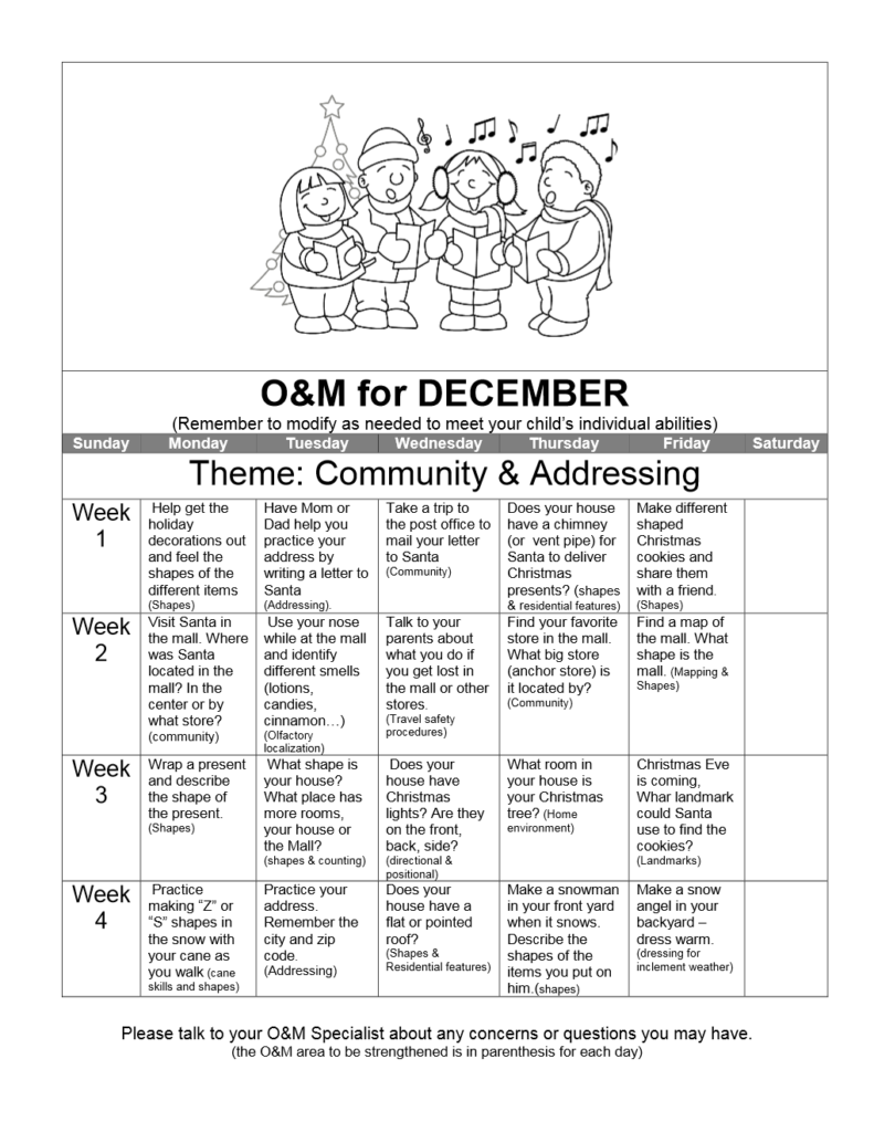 December O&M Activity Calendar