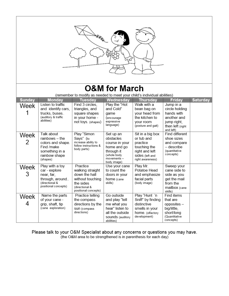March O&M Activity Calendar